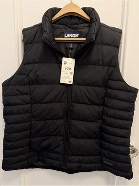 Lands' End XL Black Puffer Vest. NWT